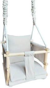 Beżowa drewniana huśtawka dziecięca 3w1 N5-H57