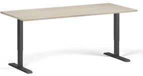 Biurko z regulacją wysokości, 180x80 cm, 1 silnik, czarna podstawa, dąb naturalny