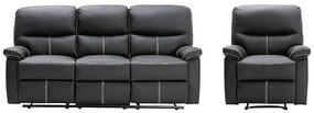 Kanapa 3+1-osobowa i fotel z funkcją relax z ekoskóry w kolorze czarnym CANBY