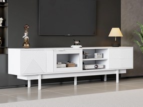 Nowoczesna szafa pod TV 200×40×50,5 cm - z 2 drzwiami i 2 szufladami - na telewizory do 80 cali - biała