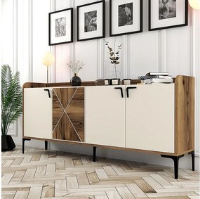 Komoda przemysłowa – 180 x 78 x 35 cm – Orzech i krem ​​– Płyta wiórowa pokryta melaminą