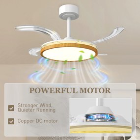 HOMCOM Wentylator sufitowy z lampą i pilotem, Ø95 cm, nowoczesny wentylator sufitowy LED ze składanymi łopatkami, drewno naturalne | Aosom PL