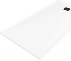 Mexen Stone+ brodzik kompozytowy prostokątny 180 x 80 cm, biały, maskownica czarna - 44108018-B