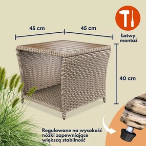 Polirattanowy stolik pomocniczy ROCCO z drewna akacjowego, 40x45x45cm, kremowy Casaria