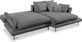 Narożnik MONTE Prawostronny z funkcją spania, pojemnikiem i poduszkami, Sorriso 04 Szary WERSAL