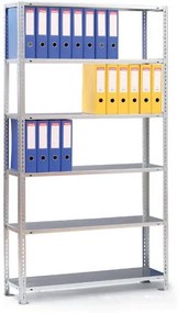 Regał na segregatory COMPACT, 6 półek, 1850x750x300 mm, ocynk, podstawowy