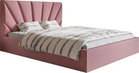 Łóżko tapicerowane 200x200 cm Aris z pojemnikiem - aksamitna tkanina, stelaż metalowy - różowy (Jasmine 61)
