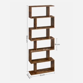 Vasagle Regał/półka na książki PRESTON, 70x24x190,5cm, rustykalny brąz