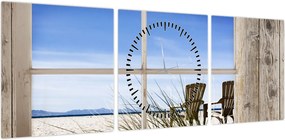 Obraz - Okno z widokiem na plażę (z zegarem) (90x30 cm)