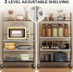 HOMCOM Wózek kuchenny, 4 poziomy, regulowane półki, uchwyty, do kuchni i salonu, srebrny, 60 x 35 x 100 cm | Aosom PL