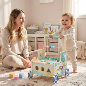 AIYAPLAY Chodzik do nauki chodzenia z kółkami, klockami i schowkiem, Montessori centrum aktywności dla 1-3 lat, zielony | Aosom PL