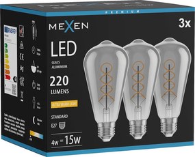 Mexen Vintis 3x żarówka filament spirala LED E27, ST64, 4W, Ciepła - 2200K, 220 lm, smoke - L162-E27-0422-70x03
