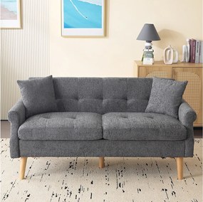 Sofa 2-osobowa z tkaniny szenilowej z grubymi poduszkami - 162 x 74 x 77 cm - do salonu, sypialni - Jasnoszara