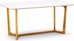 Elegancki stół Avignon 160x90 cm prostokątny blat ze spieku biały marmur i złote nogi