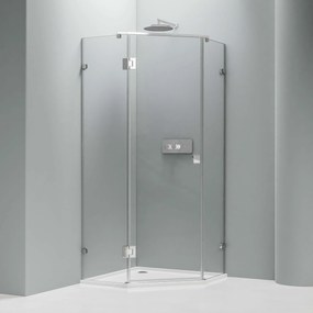 Ścianka prysznicowa EX415 z brodzikiem80 x 80 x 195 cm - 8 mm - nano prawdziwe szkło - kolor profilu chrom - z drzwiami obrotowymi