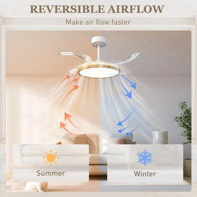 HOMCOM Wentylator sufitowy z lampą i pilotem, Ø95 cm, nowoczesny wentylator sufitowy LED ze składanymi łopatkami, drewno naturalne | Aosom PL