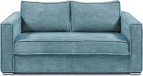 Kanapa 3-osobowa rozkładana typu express z turkusowego weluru sztruksowego z siedziskiem z pianki z pamięcią kształtu - Powierzchnia spania 140 cm - Materac 18 cm LORETO