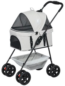 PawHut 3-w-1 Wózek Dla Zwierząt Domowych, Składany Wózek Dla Psów z 4 Kołami i Zdejmowaną Torbą Dla Psów i Kotów, Szary