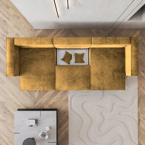Masseno Narożnik SARMO z funkcją spania i pojemnikiem na pościel Narozniki U, Rozkładana sofa - Żółty, MONOLITH 48