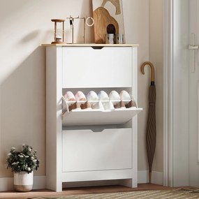 HOMCOM Szafka na Buty Biała z 3 Klapami 72x26x112cm | Aosom PL