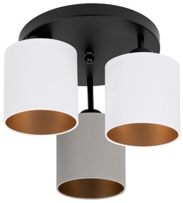 Lampa sufitowa czarna trzypunktowa z szaro-białymi abażurami C-3030SC-