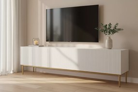 Szafka RTV z szufladą Nicole 200 cm - biały mat / złote nóżki