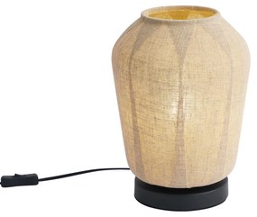 Lampa stołowa Japandi czarna z beżowym lnianym kloszem 21,5 cm - Nami