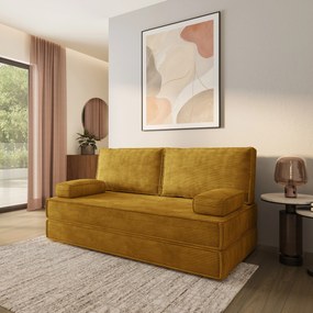 Masseno Sofa piankowa SILAR z funkcją spania, Kanapa z pianki do salonu, Bezmontażowa, Tkanina sztruksowa – Żółty POSO 01