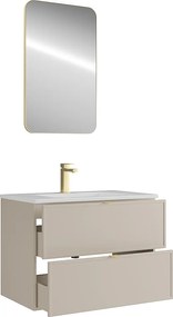 Wisząca szafka łazienkowa z wpuszczaną umywalką, baterią i lustrem – Beżowa – 80 cm – ONDIL