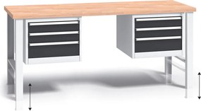 Stół warsztatowy z regulacją wysokości G3, 2000 x 685 x 840-1050 mm, 2x 3 szufladowy kontener, grafitowy