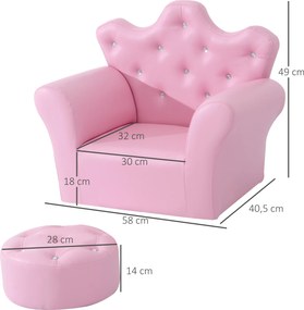 HOMCOM fotel dziecięcy sofa dziecięca miękka z kryształowymi guzikami