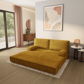 Masseno Sofa piankowa SILAR z funkcją spania, Kanapa z pianki do salonu, Bezmontażowa, Tkanina sztruksowa – Żółty POSO 01