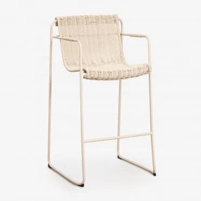 Zestaw 2 Sztaplowanych Wysokich Stołków Ogrodowych Z Podłokietnikami Z Rattanu Syntetycznego I Stali Revia Kremowa Tapioca & ↑75 Cm - Sklum