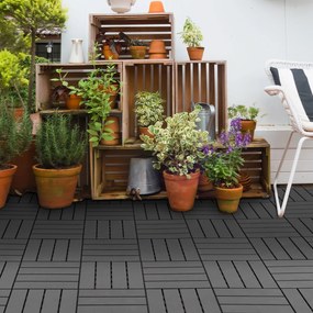 Outsunny Zestaw 9 Płytek Tarasowych i Balkonowych Czarne 30x30cm Plastik do Użytku Wewnętrznego i Zewnętrznego | Aosom PL