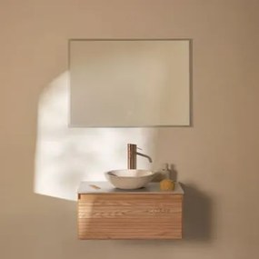 Zestaw Wiszących Mebli Łazienkowych Z Drewna Jesionowego Tedrik Popielaty Brąz & Cement Okrągły Biały - Sklum