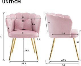 Conjunto de 6 cadeiras de veludo para sala de jantar - 62 x 54,5 x 77 cm - com encosto - Pernas de metal - rosa