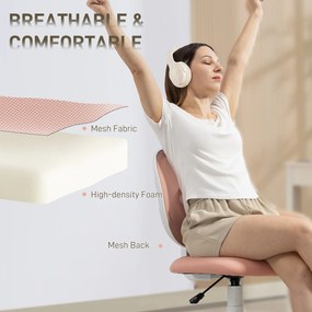 HOMCOM Krzesło biurowe ergonomiczne z C-kształtnym oparciem, regulowana wysokość, różowe