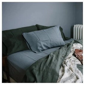 Niebieskioszare lniane prześcieradło z gumką 160x200 cm Blue Fog – Linen Tales
