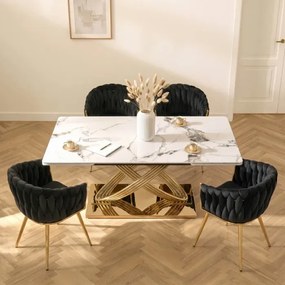 Stół Rozkładany Prostokątny IBIZA 160-240 cm Ceramiczny Biały Marmur/Złoty do Jadalni Glamour