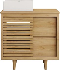 Szafka łazienkowa na nogach z drewna tekowego z kwadratową umywalką nablatową ceramiczną - S80 cm - TORAJA