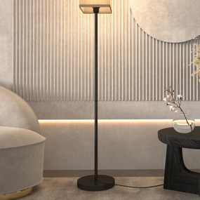 HOMCOM Nowoczesna lampa stojąca z abażurem z tkaniny sztucznego lnu i wyłącznikiem nożnym, do salonu i sypialni, Metal, Czarna