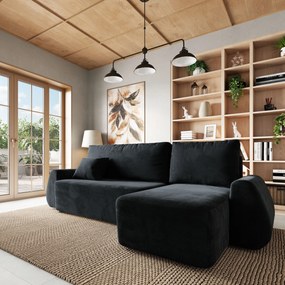Masseno Narożnik GALVIS z funkcją spania i pojemnikiem na pościel Narozniki L, Rozkładana sofa - Czarny, MONOLITH 95