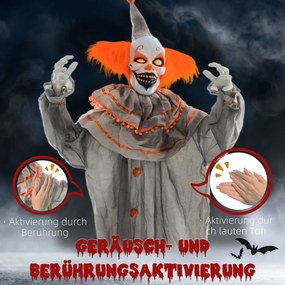 HOMCOM Dekoracja Halloween Klaun, giętkie ramiona, aktywacja przez dotyk/dźwięk, świecące oczy