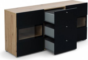 Komoda z szufladami Baros 26 - 132 cm - dąb artisan / czarny mat