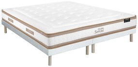 Zestaw 180 x 200 cm: tapicerowany stelaż + materac hybrydowy ze sprężynami kieszeniowymi 7 stref i pianką z pamięcią kształtu, grubość 28 cm – MEYANI od YSMÉE