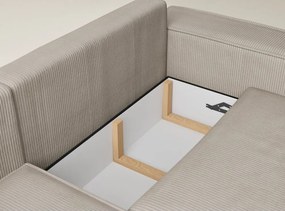 Beżowy sztruksowy rozkładany/ze schowkiem narożnik (lewostronny/w kształcie litery L) Tonga – Maison de Rêve