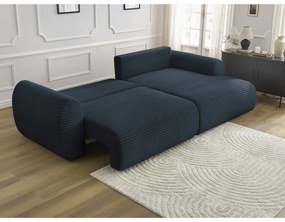 Ciemnoniebieski sztruksowy rozkładany narożnik (prawostronny) Lucien – Bobochic Paris