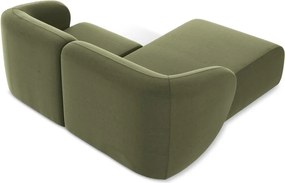 Zielony aksamitny narożnik (lewostronny/z szezlongiem) Lani – Makamii