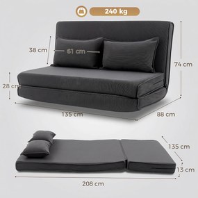 HOMCOM Fotel podłogowy z oparciem, sztruksowa rozkładana sofa jako łóżko dla gości, regulowane oparcie, szerokie siedzisko, ciemnoszary | Aosom PL