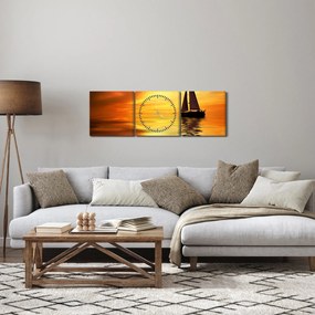 Obraz - Żaglówka o zachodzie słońca (z zegarem) (90x30 cm)